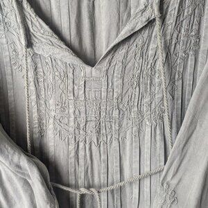 Solitaire PLUS size 3X Green Embroidered Pleated Boho Tunic Blouse